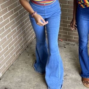 High Waisted Raw Hem Flare Jeans